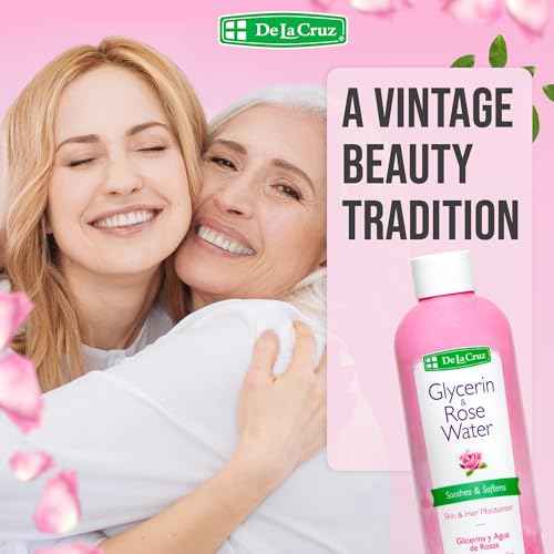 De La Cruz Rose Water and Glycerin for Face - Rosewater Facial Toner and Moisturizer for Skin and Hair 8 fl oz (236 mL) - 12 Bottles