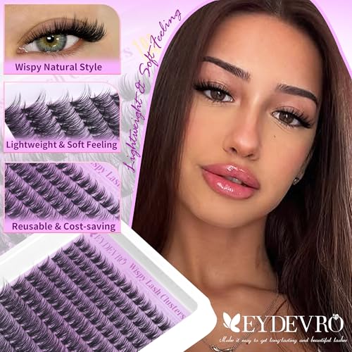 EYDEVRO Wispy Lash Clusters Kit Natura Eyelash Clusters Kit 9-18mm Cluster Eyelash Extensions CD Curvature 192 Pcs Manga Lash Extension Kit Individual Eyelash Extension Kit Lash Bond and Seal Tweezers