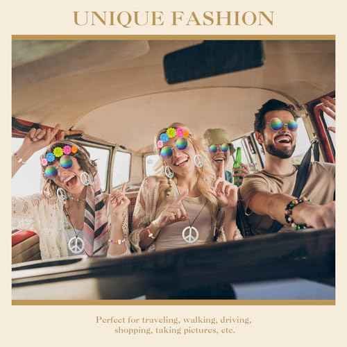 Batiyeer 6 Pcs Hippie Costume Accessories Set, Boho Peace Sign Daisy Flower 60s 70s Party Favors Decor for Groovy Party Women(Sliver)