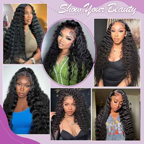 30 Inch Deep Wave Lace Front Wigs Human Hair,13x4 HD Lace Front Wet And Wavy Glueless Deep Wave BussDown Curly Human Hair Frontal Wigs for Women Pre Plucked 180 Density, Small Knots, Tangle Free