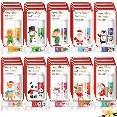 120 Pack Christmas Lip Balms Bulk Christmas Party Gifts Favors Stocking Stuffers Holiday Lip Balms Employee Staff Team Appreciation Gifts Thank You for Teacher Coworkers (Cute)