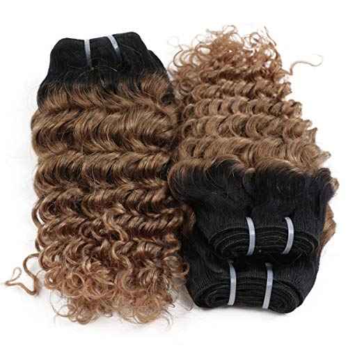 4 Bundles Deep Wave Short Bob Style Ombre 1B/30 Virgin Human Hair Bundles 50g Two Tone Color Brazilian Hair Weave 14¡±