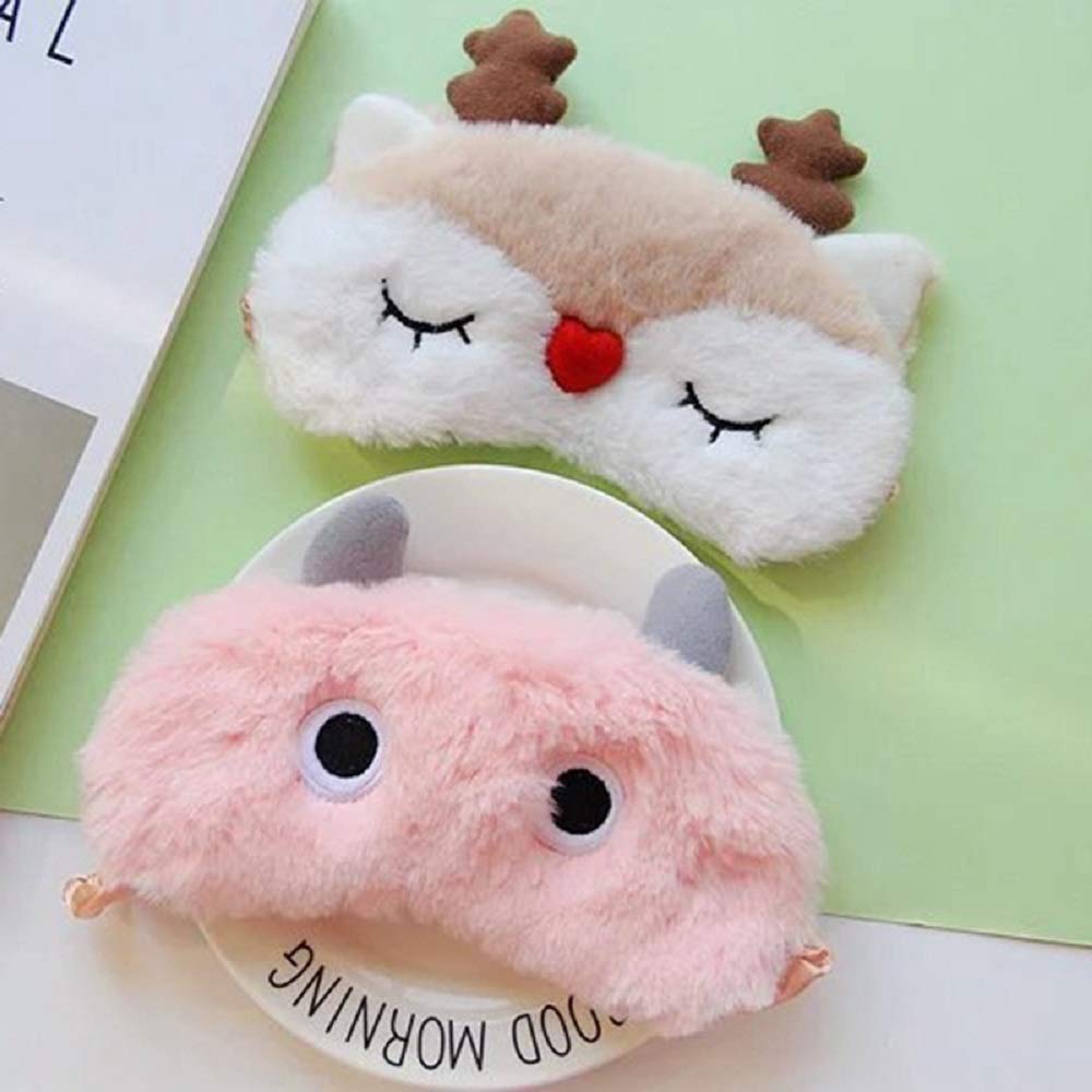 Fxaelian Cute Cartoon Animal Pink Eye Mask for Sleeping Sleep Mask Smooth Soft Plush Comfortable Sleping Mask with Adjustable Strap Blindfold Eye Cover for Women Kids Adult Girls Boys Pink