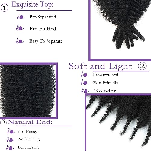 Marley Twist Braiding Hair 12 Inch Kinky Twist Hair 8 Packs Short Springy Afro Twist Hair Spring Twist Hair Marley Hair Wrapping Hair for Soft Locs Cuban Twist Hair for Pre-fluffed (12inch 1B)