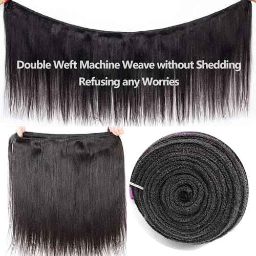 12A Human Hair Bundles 22 24 26 Inch Straight Bundles Human Hair 100% Unprocessed Brazilian Virgin Weave 3 Bundles Deals Thick & Tangle Free¡¦