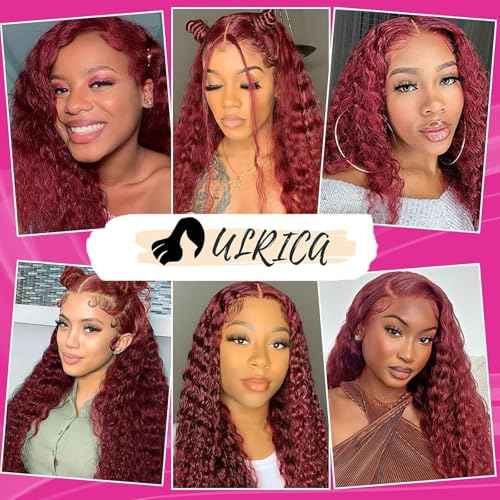 ULRICA Burgundy Wig Human Hair 30Inch Water Wave 99J Burgundy Lace Front Wigs Human Hair Wigs for Women 13x4 HD Lace Front Wigs Human Hair Pre Plucked Wine Red Wigs Burgundy Wig