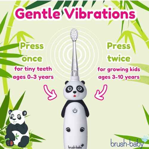 BrushBaby - WildOnes - Kids Rechargeable Electric Toothbrush, Ages 0-10 - Pan-Pan Panda Design with Flashing Lights - DeepClean Bristles for Superior Cleaning - 2 Replacement Brush Heads, 1 USB Cable