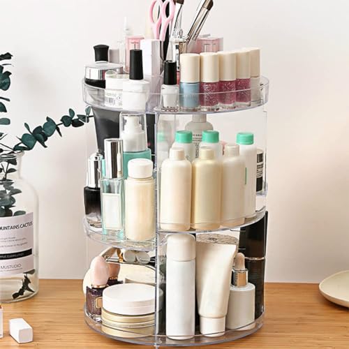 SUNFICON Rotating Makeup Organizer 360 Rotation Cosmetic Storage Holder Crystal Clear Acrylic Makeup Turntable Spin Display Stand Bathroom Bedroom Countertop Vanity Dressing Table Gift Girl Lady Women