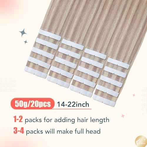 XDhair Tape in Hair Extensions Human Hair 50g 20pcs 18 Inch Color 18/613 Ash Blonde Highlight with Bleach Blonde Invisible Hair Extensions Tape in for Women(18P613,18Inch£©
