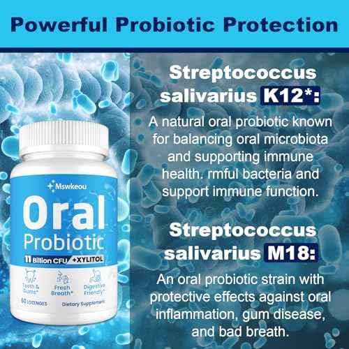 Oral Probiotics for Mouth Bad Breath for Adults 11 Billion CFU, Best Breath Oral Dental Probiotics for Teeth & Gums, Dry Mouth, Gum Restore, Fresh Breath, Chronic Halitosis & Gut Health, 60 Lozenges