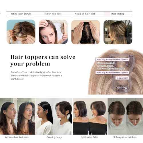 Light Gray Hair Toppers for Women Real Human Hair, 360¡Æ 3D Human Hair with Thinning Hair, Clip in, No Bangs Straight, Swiss Base for Daily 10 Inch (#Light Gray)