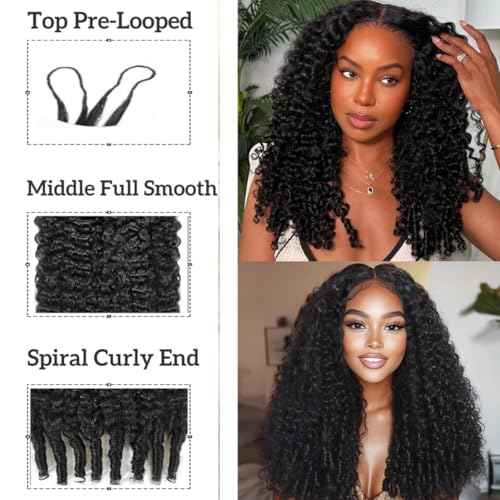 100% Human Hair Knotless Pre-Separated Crochet Hair Extensions with Spiral End Feather Hair Water Curly Feather Line Hair Extensions Natural Color 16Inch 120g