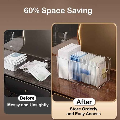 YIEZI 2 Pack Extra Thick Acrylic Makeup Organizer with Removable Dividers - Waterproof Bathroom Storage for Sheet Masks/Essences/Cosmetics, Clear Visible Design, Space-Saving Vanity Organizer