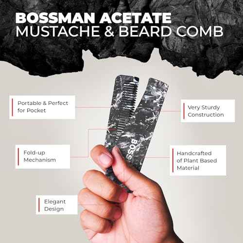 Bossman MUDstache Mustache Wax for Men + Acetate Folding Mustache & Beard Comb ? Unscented Styling and Grooming Kit