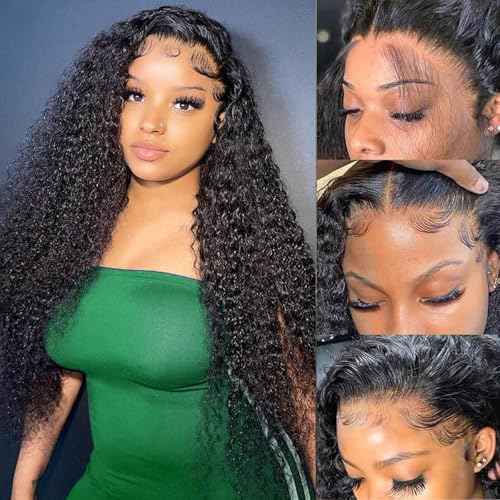 Manorshen 28 Inch 5x5 HD Lace Closure Wigs Human Hair Pre Plucked Deep Wave Human Hair Wigs for Black Women Glueless 180% Density Wet and Wavy Deep Curly Wig Natural Color with Baby Hair