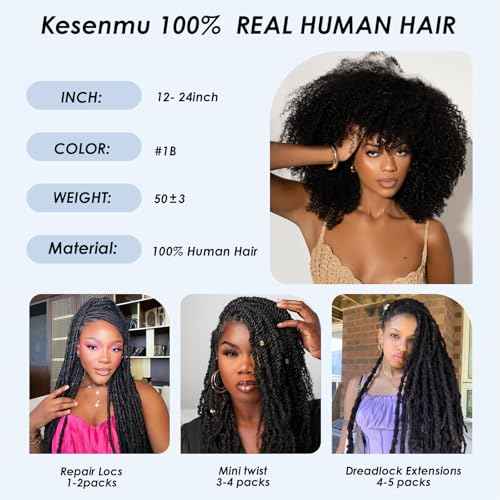 Afro Kinkys Bulk Human Hair,14 Inch 50g/Pack Afro Kinky-Curly Human Hair Bulk for Mini Twist, 4C Bulk Human Braiding Hair For Micro,Crochet,Repair, Dreadlocks,Locs Extensions
