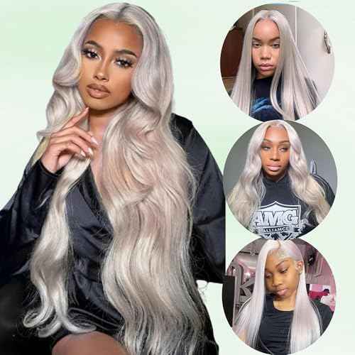 13x6 Grey Straight Lace front Wigs Human Hair 26in for Black Women Gray HD Lace Glueless Pre Plucked 180% Density Brazilian Virgin Human Hair 26in