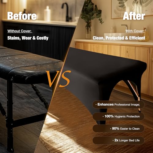 Lash Bed Cover Professional Stretchy Spa Bed Cover Reusable Massage Table Cover Beauty Bed Protective Topper, Excellent for Lash Extension, Massage, Spa, Beauty Salon, Wax, Tattoo (Black)
