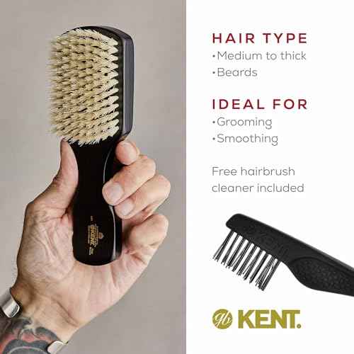 Kent OE1 Boar Bristle Club Brush, Travel Size Natural Boar Bristle Hair Brush for Men Wave Brush for Hair and Beard, Ebony Wood Finest Mens Kent Brush