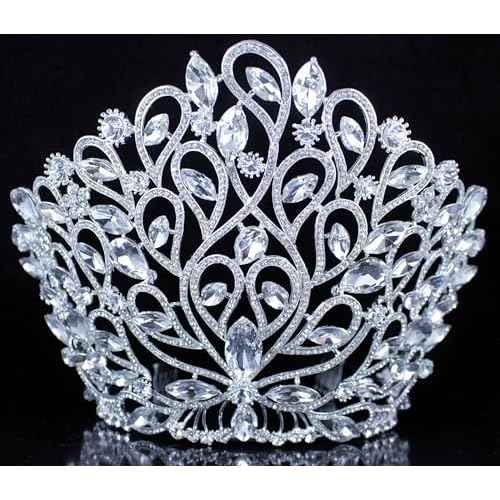 Fancy Beauty Queen Crystal Rhinestone Tiara Crown With Hair Combs Wedding Bridal Beauty Contest Prom Pageant Silver Plated T994