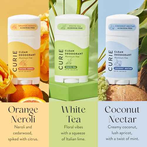 Curie Natural Deodorant for Women - Original Stick Variety Pack - Coconut Nectar, Orange Neroli, and White Tea - Aluminum Free, Clean, Sustainable, Vegan, Paraben Free (3pk)