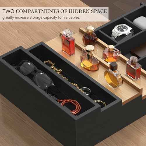 Zalida Wooden Cologne Organizer for Men 4 Tier of Perfume Display Holder of Drawer & 2 Hidden Compartments Larger Storage Space Mens Perfume Organizer Shelf Stand,Gift for Man (4T-Black Walnut)