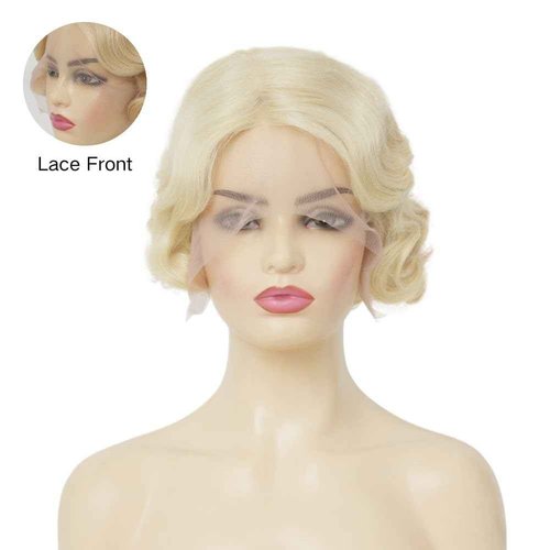 Salaibs Blonde Finger Wave Lace Front Wigs for Women 1920s Short Curly Wig Synthetic Heat Resistant Halloween Cosplay Costume Hair Wig