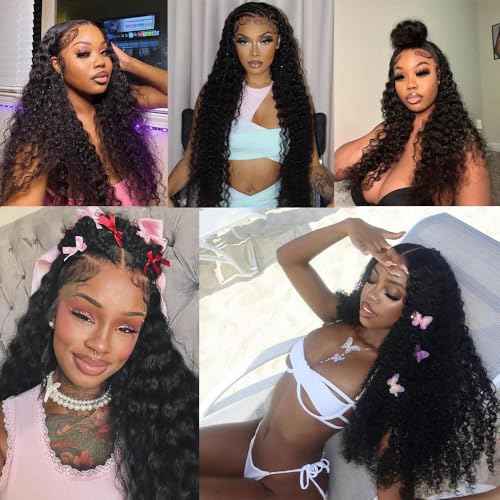 200% Density 26 Inch 13x6 Deep Wave Lace Front Wigs Human Hair Curly HD Lace Front Human Hair Wig Pre Plucked 100% Real Human Hair No Synthetic Blend No Tangle No Shedding Triple Lifespan 3X