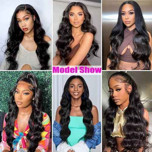 Body Wave Bundles Human Hair 18 20 22 24 Inch Human Hair Bundles 100% Unprocessed Brazilian Virgin Hair Quick Weave Deals Human Hair Extensions for Women Natural Black Color