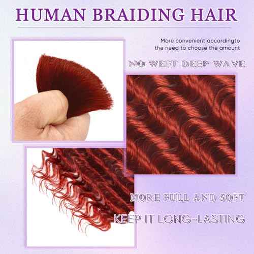 Human Braiding Hair for Boho Braids 150g 22 Inch Deep Wave Ginger Boho Braids Human Hair No Weft Boho Human Braiding Hair Curly 6 Bundles/Pack 350#