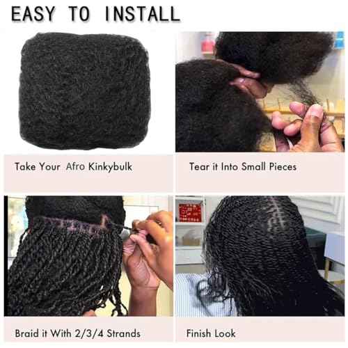 Afro Kinky Bulk Human Hair for Braiding Dreadlock Hair Twist Hair Extension 4C Afro Kinky Bulk Braiding Human Hair for Black Women Natural Color 16 Inch 100g