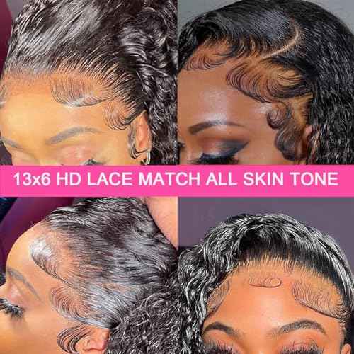 30 Inch Deep Wave Lace Front Wigs Human Hair 200 Density 13x6 HD Lace Frontal Wigs Human Hair Pre Plucked Deep Curly Glueless Wigs Human Hair Curly Wigs for Women Natural Color