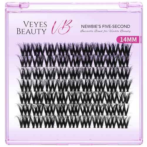 VEYESBEAUTY Lash Clusters Fluffy Individual Lash Extensions VBmuse 3D Layered Volume Eyelashes Thin & Invisible Band Wispy Faux Mink Lash Newbie's Five-Second Length 14mm