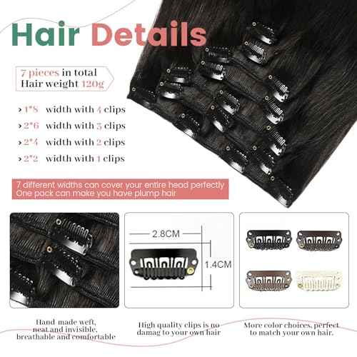 JESSBO Clip in Hair Extensions Real Human Hair Natural Black 16 Inch 120g 7pcs Seamless Invisible Double Weft Natural Straight Clip in Hair Extensions Human Hair for Woman (16 Inch #1B)
