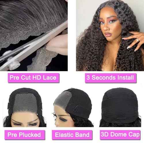 Wear and Go Glueless Wigs Human Hair Pre Plucked Pre Cut 4x4 Lace Front Wigs for Black Women for Beginners Curly Human Hair Wig (28 Inch)