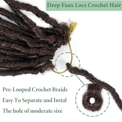 Deep Faux Locs Crochet Hair 30 Inch 8 Packs Goddess Locs Crochet Hair T350 Soft Loc Faux Loc Crochet Braids with Curly Ends Prelooped Deep Wave Croceht Braids for Black Women(Black mixed Ginger)
