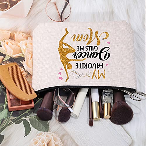 MEIKIUP Dance Mom Gift Ballet Mom Makeup Bag Dance Womens Gift My Favorite Dancer Calls Me Mom Travel Zipper Cosmetic Bag (Dancer Calls Me Mom tote bag)