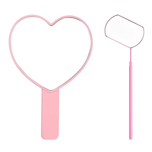 TBWHL Heart-Shaped Travel Handheld Mirror, Cosmetic Hand Looking Glass with Handle Hand Held for Shaving Single-Sided Portable Travel Vanity Mirror Men & Women (Lash Mirror & Heart Mirror, 2)