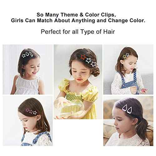 KUBOM 100 Pcs Candy Color Hair Clips,Colorful Hair Barrette Metal Cute Snap Hair Clips for Girls, Toddlers, Kids (Animals Fruits Crowns Stars)