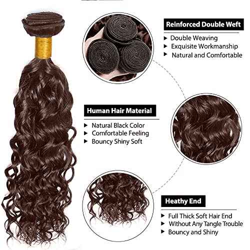 32 Inch Brown Human Hair Bundles Color 4 Water Wave Bundle Double Weft Chocolate Brown Wet and Wavy Bundle Hair Weave Niegmeag Brazilian Virgin Remy Hair Extensions