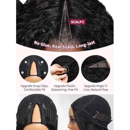 UNICE EasiContour V Part Wigs Human Hair with Drawstring Yaki Straight Glueless Clip in Vpart Wig No Sew in No Glue Beginner Friendly 14 inch