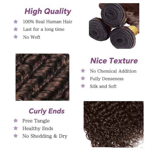 Brown Bundles Dark Brown Human Hair Bundle #4 Deep Wave Bundles 24 26 28 inch #4 Deep Wave Bundle Human Hair Extensions