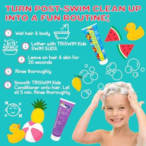 TRISWIM Kids Swim Suds & Conditioner Set 8.5 fl oz each | Natural Tear-Free 2-in-1 Shampoo Chlorine Removal & Body Wash with Detangler - Gentle Hair and Skin Care Solution for Active Kids