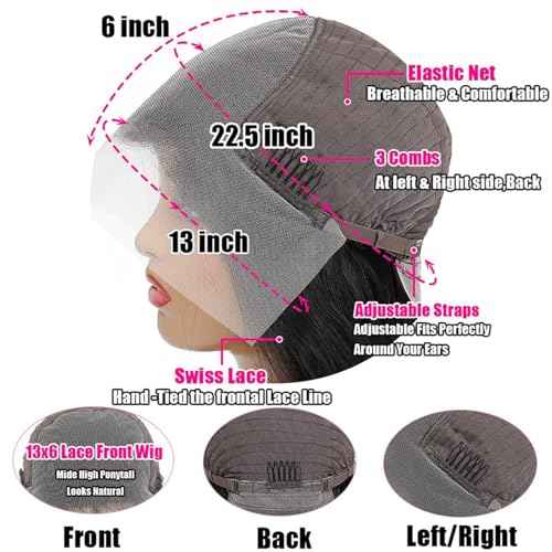 13x6 Lace Front Wigs Human Hair 180 Density Body Wave HD Lace Frontal Wigs Pre Plucked with Baby Hair Glueless Wig for Women 24Inch