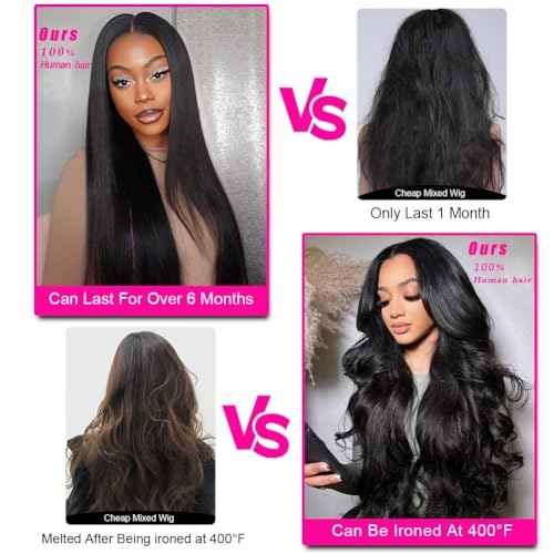 13x6 Lace Front Wigs Human Hair 200% Density Ear to Ear Pre Plucked Pre Bleached Knots with Baby Hair Brazilian Unprocessed Waterfall Straight Human Hair Wigs for Black Women (28 Inch)