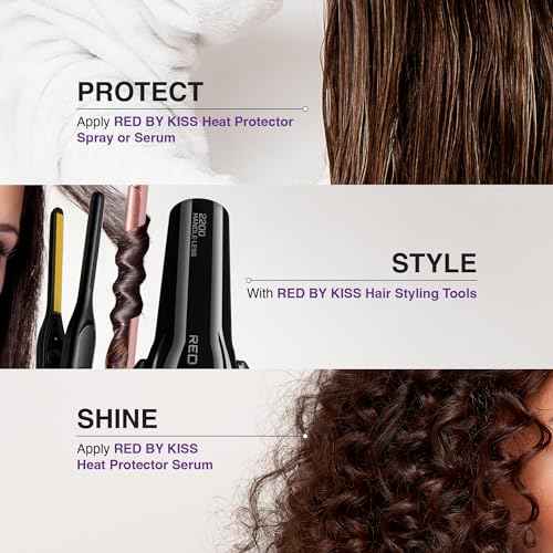 Red by Kiss Heat Protector Hair Styling Serum, Thermal Protection Ultra Shine Oil Serum, Protects Hair form Heat Damage, Anti Frizz Strengthening Hydrating (6 Fl Oz)