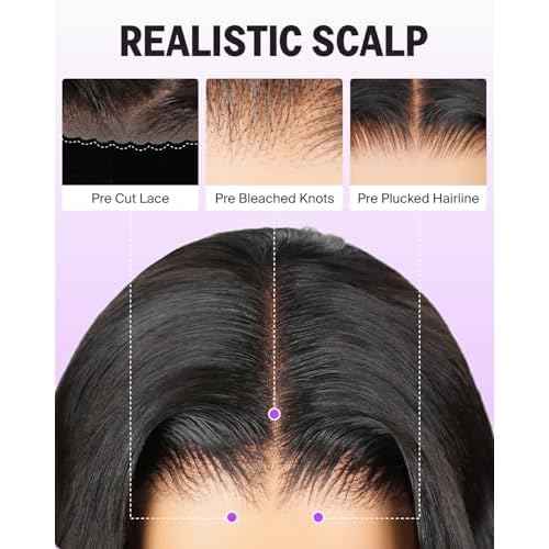 Glueless Wigs Human Hair Pre Plucked Pre Cut 6x6 HD Lace Closure Body Wave Lace Front Wigs Human Hair Pre Bleached Ready to Go Glueless Body Wave Wig 20Inch