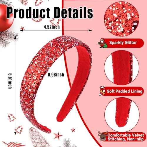 Girls Headbands, 3PCS Headbands for Girls Women Glitter Green Silver Red Christmas Headband Sparkly Sequin Toddler Headband Christmas Hair Accessories