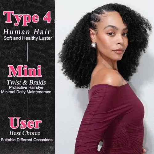 Afro Kinkys Bulk Human Hair for Braiding 2 Bundles 16 Inch 100g Afro Kinky-Curly Human Hair Bulk for Twist No Weft 4c Kinky Curly Bundles for Braids Micro Locs Dreadlock Extensions Nature Black