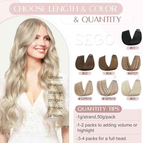 SEGO U Tip Hair Extensions Human Hair, Keratin Bonded & Loop Hair Extensions, K Tip Hot Fusion for Silky Straight Highlights, 1g per Strand, 50 Strands/50g, 18" Platinum blonde